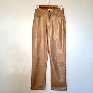 Abercrombie & Fitch The 90s Straight Ultra High Rise‎ Faux Leather Pants Tan Sz2